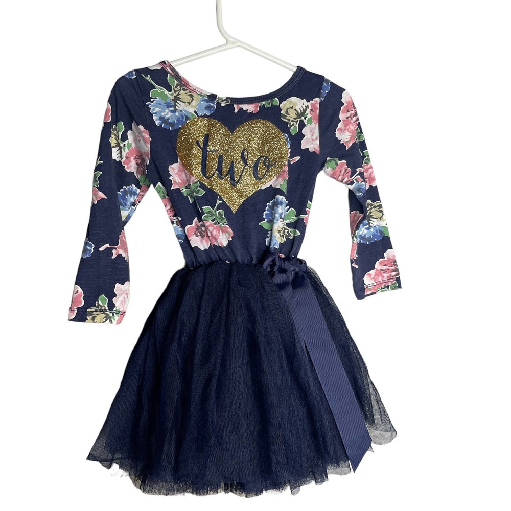 Birthday Dress Girls 2T Blue Floral Tutu Party Long Sleeve Milestone Two‎ Heart